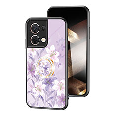 Silicone Frame Flowers Mirror Case Cover S01 for Xiaomi Redmi Note 13 5G Clove Purple