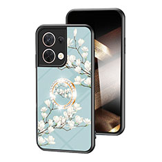 Silicone Frame Flowers Mirror Case Cover S01 for Xiaomi Redmi Note 13 5G Cyan