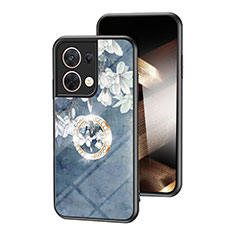 Silicone Frame Flowers Mirror Case Cover S01 for Xiaomi Redmi Note 13 Pro 5G Blue