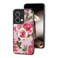 Silicone Frame Flowers Mirror Case Cover S01 for Xiaomi Redmi Note 13 Pro 5G Red