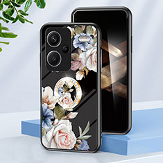 Silicone Frame Flowers Mirror Case Cover S01 for Xiaomi Redmi Note 13 Pro+ Plus 5G Black