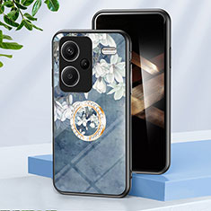 Silicone Frame Flowers Mirror Case Cover S01 for Xiaomi Redmi Note 13 Pro+ Plus 5G Blue