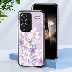 Silicone Frame Flowers Mirror Case Cover S01 for Xiaomi Redmi Note 13 Pro+ Plus 5G Clove Purple