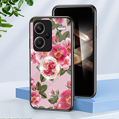 Silicone Frame Flowers Mirror Case Cover S01 for Xiaomi Redmi Note 13 Pro+ Plus 5G Red