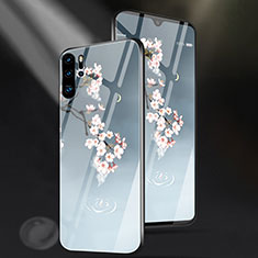 Silicone Frame Flowers Mirror Case for Huawei P30 Pro Sky Blue