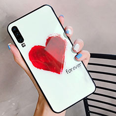 Silicone Frame Love Heart Mirror Case Cover for Huawei P30 Hot Pink