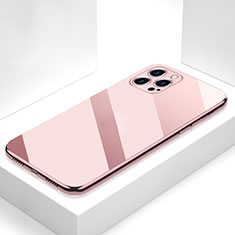 Silicone Frame Mirror Case Cover M05 for Apple iPhone 14 Pro Max Rose Gold