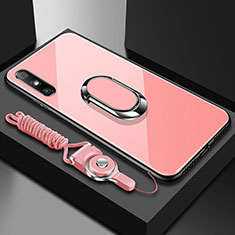 Silicone Frame Mirror Case Cover with Finger Ring Stand for Huawei Enjoy 10e Pink