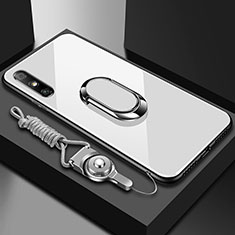 Silicone Frame Mirror Case Cover with Finger Ring Stand for Huawei Enjoy 10e White