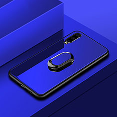 Silicone Frame Mirror Case Cover with Finger Ring Stand for Huawei P30 Blue