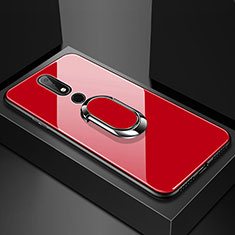 Silicone Frame Mirror Case Cover with Finger Ring Stand for Nokia X6 Red