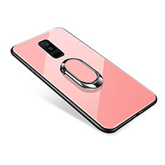 Silicone Frame Mirror Case Cover with Finger Ring Stand for Samsung Galaxy A6 Plus Rose Gold