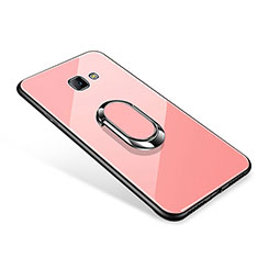 Silicone Frame Mirror Case Cover with Finger Ring Stand for Samsung Galaxy J7 Prime Rose Gold