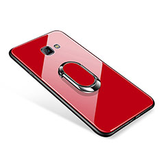 Silicone Frame Mirror Case Cover with Finger Ring Stand for Samsung Galaxy On7 (2016) G6100 Red