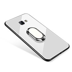 Silicone Frame Mirror Case Cover with Finger Ring Stand for Samsung Galaxy On7 (2016) G6100 White