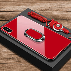 Silicone Frame Mirror Case Cover with Finger Ring Stand for Xiaomi Mi 8 Explorer Red
