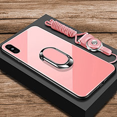 Silicone Frame Mirror Case Cover with Finger Ring Stand for Xiaomi Mi 8 Explorer Rose Gold
