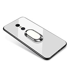 Silicone Frame Mirror Case Cover with Finger Ring Stand for Xiaomi Redmi Note 5 Indian Version White