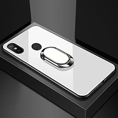 Silicone Frame Mirror Case Cover with Magnetic Finger Ring Stand A01 for Xiaomi Mi A2 Lite White
