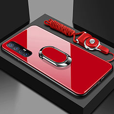 Silicone Frame Mirror Case Cover with Magnetic Finger Ring Stand A02 for Oppo Find X2 Neo Red