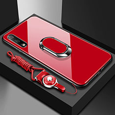 Silicone Frame Mirror Case Cover with Magnetic Finger Ring Stand for Huawei Enjoy 10 Red