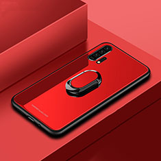 Silicone Frame Mirror Case Cover with Magnetic Finger Ring Stand for Huawei Honor 20 Pro Red