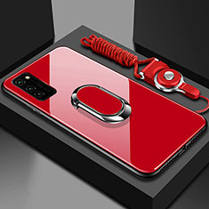 Silicone Frame Mirror Case Cover with Magnetic Finger Ring Stand for Huawei Honor View 30 5G Red