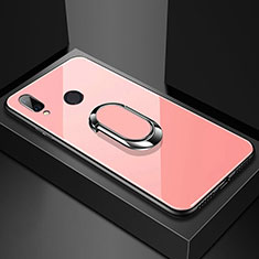 Silicone Frame Mirror Case Cover with Magnetic Finger Ring Stand for Huawei Nova 3e Rose Gold