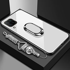 Silicone Frame Mirror Case Cover with Magnetic Finger Ring Stand for Huawei Nova 7i White