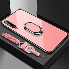 Silicone Frame Mirror Case Cover with Magnetic Finger Ring Stand for Huawei P smart S Pink