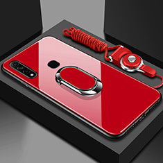 Silicone Frame Mirror Case Cover with Magnetic Finger Ring Stand for Oppo A31 Red