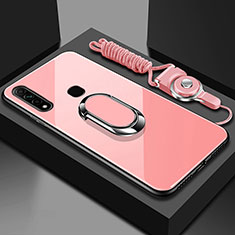 Silicone Frame Mirror Case Cover with Magnetic Finger Ring Stand for Oppo A8 Pink