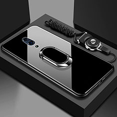 Silicone Frame Mirror Case Cover with Magnetic Finger Ring Stand for Oppo K3 Black
