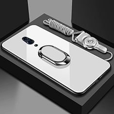 Silicone Frame Mirror Case Cover with Magnetic Finger Ring Stand for Oppo K3 White