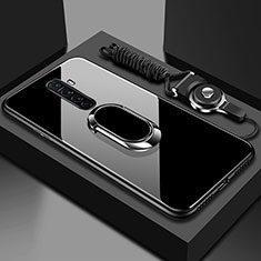 Silicone Frame Mirror Case Cover with Magnetic Finger Ring Stand for Realme X2 Pro Black