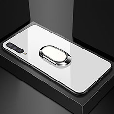 Silicone Frame Mirror Case Cover with Magnetic Finger Ring Stand for Samsung Galaxy A90 5G White