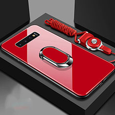 Silicone Frame Mirror Case Cover with Magnetic Finger Ring Stand for Samsung Galaxy S10 5G Red