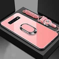 Silicone Frame Mirror Case Cover with Magnetic Finger Ring Stand for Samsung Galaxy S10 5G Rose Gold
