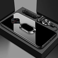 Silicone Frame Mirror Case Cover with Magnetic Finger Ring Stand for Vivo S1 Pro Black