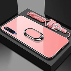 Silicone Frame Mirror Case Cover with Magnetic Finger Ring Stand for Xiaomi CC9e Rose Gold