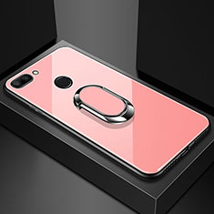 Silicone Frame Mirror Case Cover with Magnetic Finger Ring Stand for Xiaomi Mi 8 Lite Rose Gold
