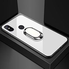 Silicone Frame Mirror Case Cover with Magnetic Finger Ring Stand for Xiaomi Mi Max 3 White