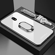 Silicone Frame Mirror Case Cover with Magnetic Finger Ring Stand for Xiaomi Redmi 8A White