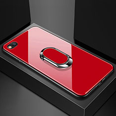 Silicone Frame Mirror Case Cover with Magnetic Finger Ring Stand for Xiaomi Redmi Go Red