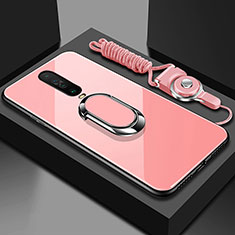 Silicone Frame Mirror Case Cover with Magnetic Finger Ring Stand for Xiaomi Redmi K30 4G Pink