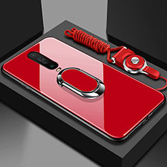 Silicone Frame Mirror Case Cover with Magnetic Finger Ring Stand for Xiaomi Redmi K30 4G Red