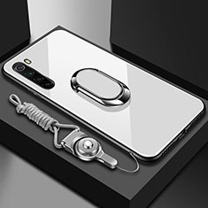 Silicone Frame Mirror Case Cover with Magnetic Finger Ring Stand for Xiaomi Redmi Note 8T White