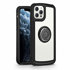 Silicone Frame Mirror Case Cover with Magnetic Finger Ring Stand N01 for Apple iPhone 12 Pro Black