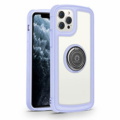 Silicone Frame Mirror Case Cover with Magnetic Finger Ring Stand N01 for Apple iPhone 12 Pro Clove Purple