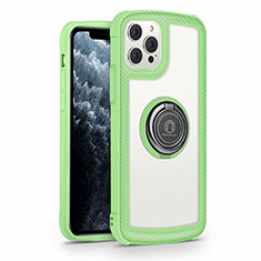 Silicone Frame Mirror Case Cover with Magnetic Finger Ring Stand N01 for Apple iPhone 12 Pro Matcha Green